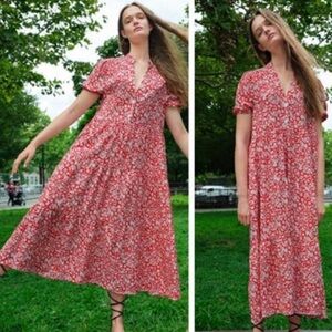 Zara Red and White Floral Maxi Dress Size Small